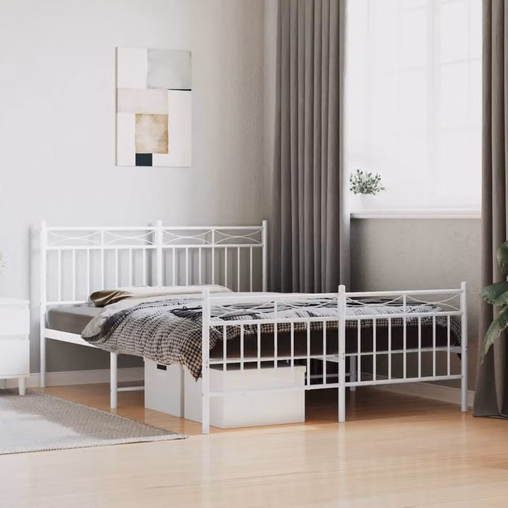 Berkfield Home Metal Bed Frame with Headboard and Footboard in White, W/D/H: 140 x 190 cm – 2