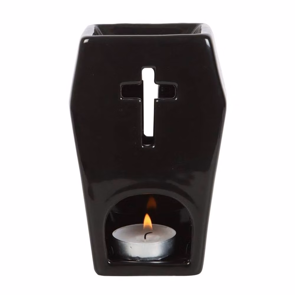 Uniqueful Gothic Coffin Ceramic Oil Burner in Black for Tealights – 2