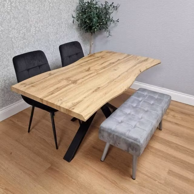 KOSY KOALA Wood Dining Set with Grey Velvet Chairs and Bench – 1