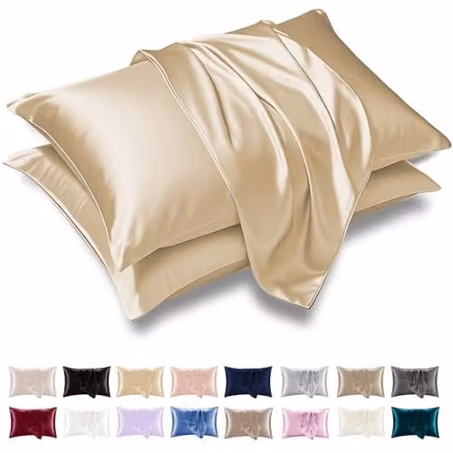 Grace Satin Silk Pillowcase 4 Pack in Champagne Beige with Envelope Closure