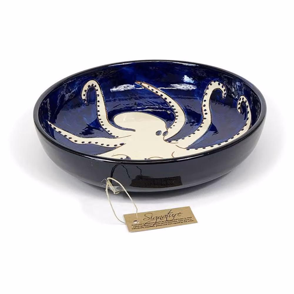 Verano Spanish Ceramics Signature Blue and White Octopus Hand Painted Ceramic Large Serving Bowl, Diameter: 27 cm – 5