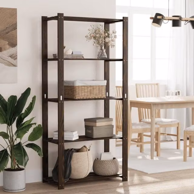 Berkfield Home 5-Tier Solid Wood Pine Storage Rack in Black, W/D/H: 80 x 38 x 170 cm – 1