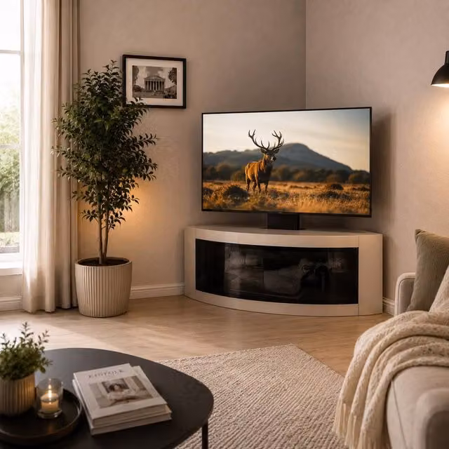Centurion Supports PANGEA Tru-Corner Flat Screen 32-55 inch TV Cabinet with Mounting Arm