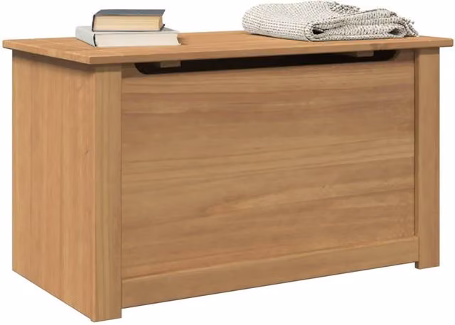 Berkfield Home Panama Storage Chest with Lid in Brown Solid Pine Wood, W/D/H: 79 x 42 x 46 cm