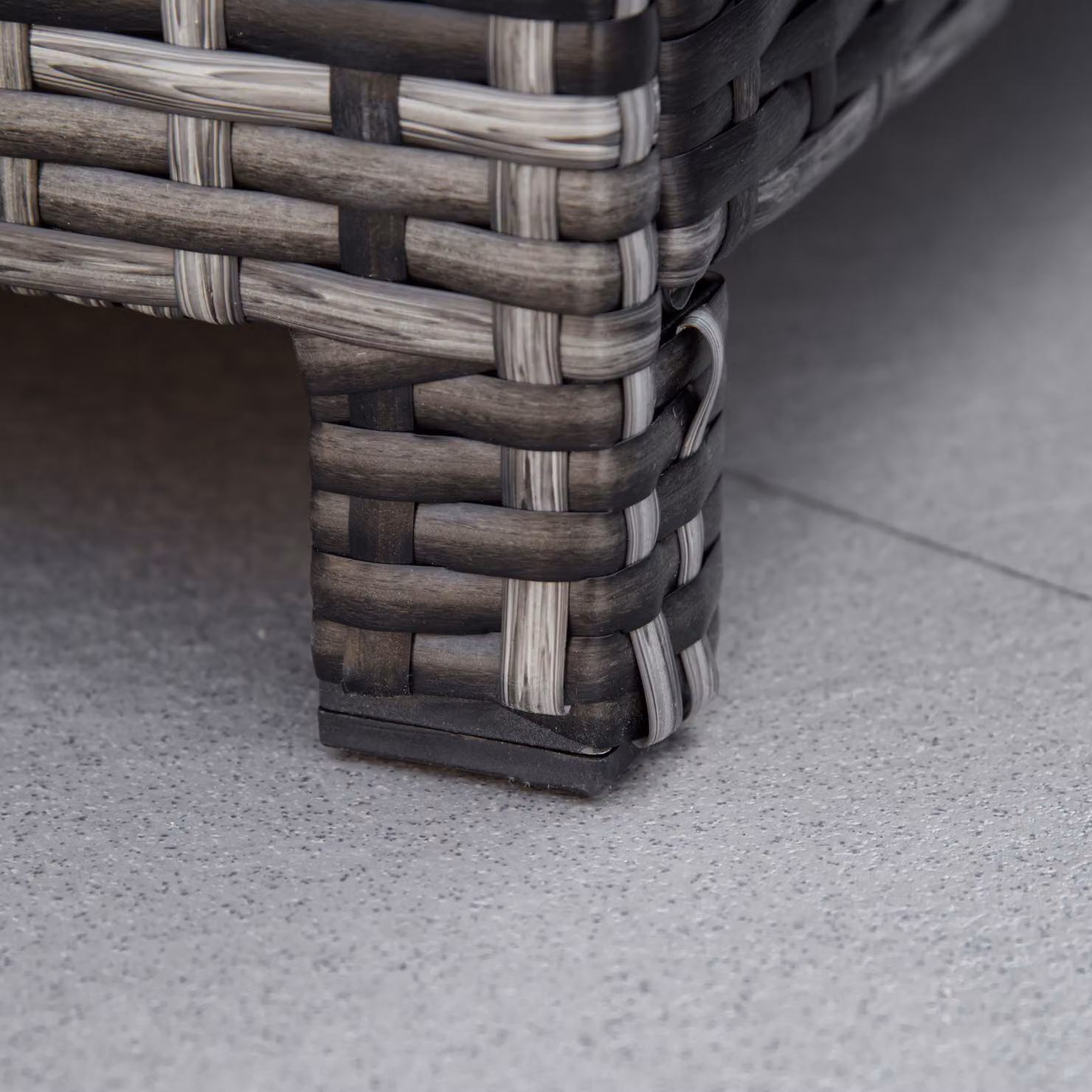 Outsunny Grey Rattan Wicker Ottoman Footstool with Padded Seat Cushion, W/D/H: 50 x 50 x 35 cm – 6