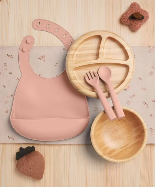 Mamas & Papas Melba First Mealtime Divided Plate Set in Pink with Bamboo and Silicone