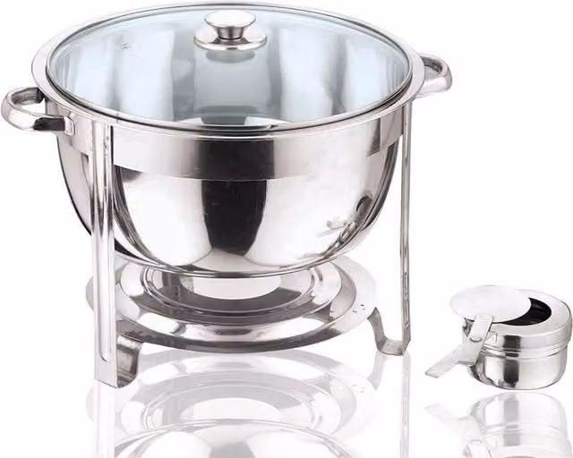 MantraRaj 8.5 Litre Stainless Steel and Glass Chafing Dish Food Warmer in Silver