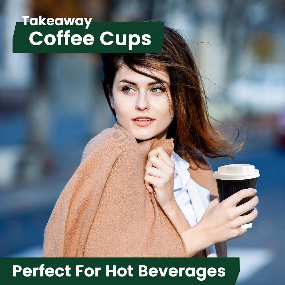 ECONX Black Disposable Ripple Paper Coffee Cups with Lids, 355 ml, 500 Pieces – 8