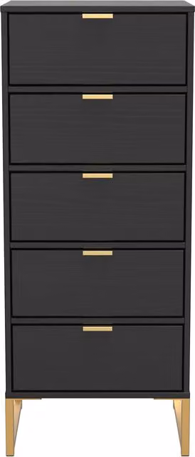 2 U Tamworth Ready Assembled 5 Drawer Tallboy in Black – 1