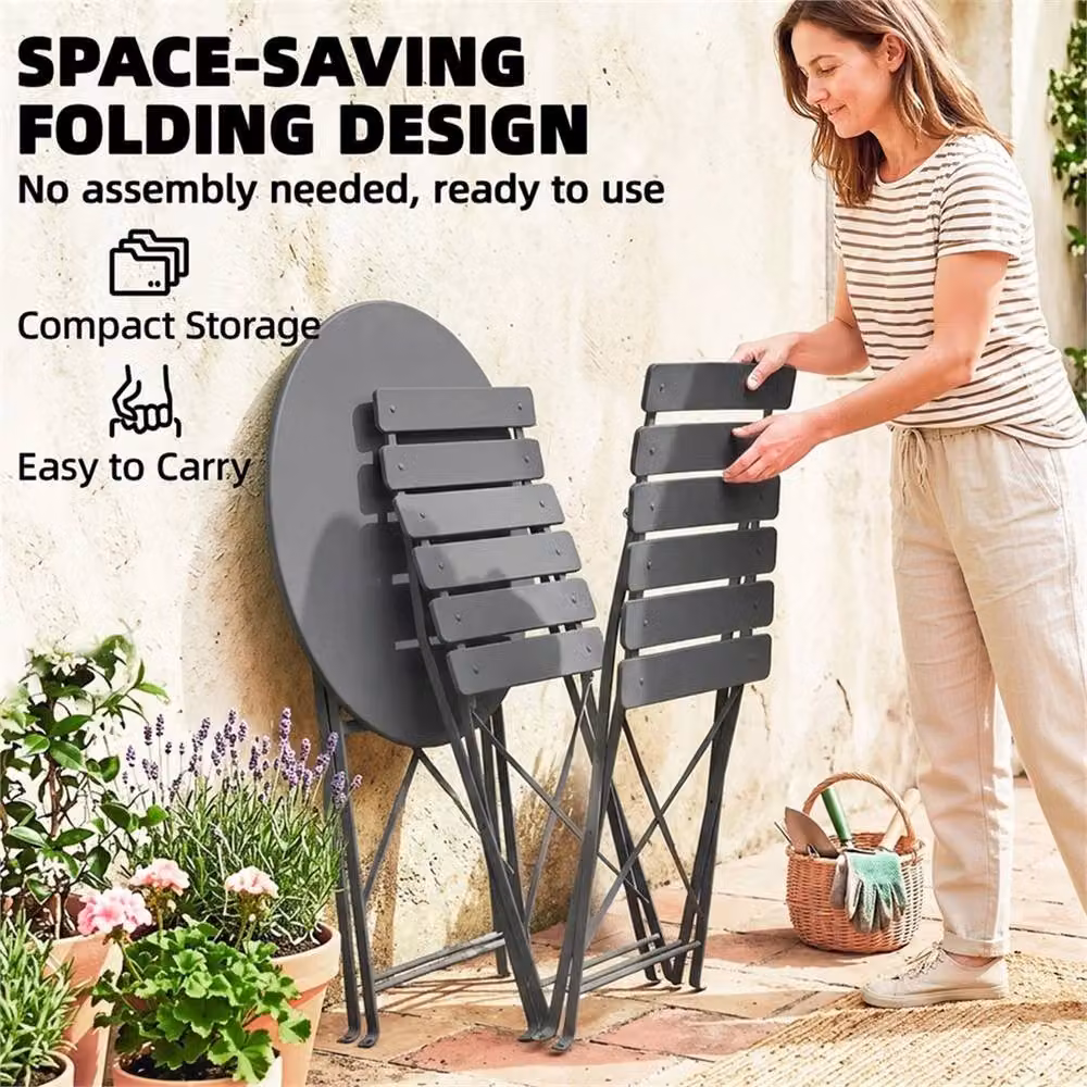 SPETLEK Grey Folding Bistro Set with Round Table and Chairs for Garden, Terrace or Balcony, Diameter: 100 cm – 3