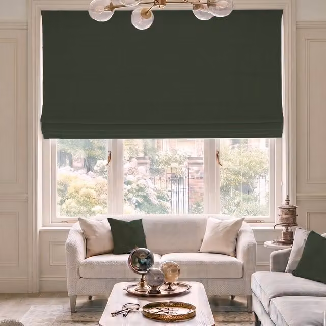 HOUSE Llewelyn-Bowen Made To Measure Roman Blind Ottoman in Moss Green Blackout Textile