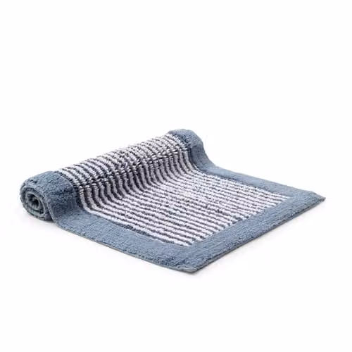 Christy Portobello Stripe Cotton Bath Mat, Blue, W: 80 cm, D: 50 cm