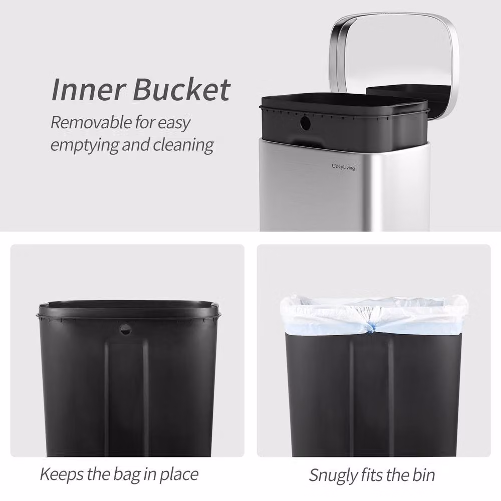 MCC Direct 5L Stainless Steel Pedal Bin with Soft Close Lid and Removable Inner Bucket in Silver – 2
