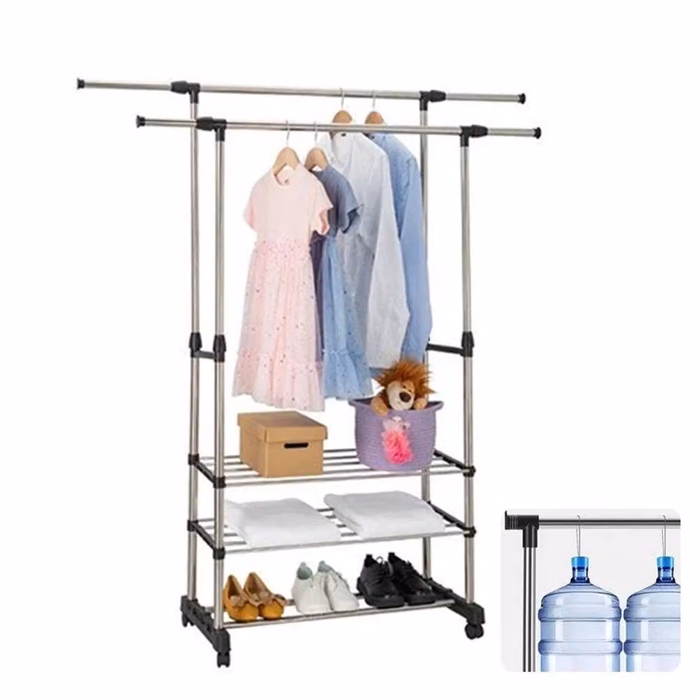 SPETLEK Adjustable Mobile Clothes Rack with Wheels in Silver – 4