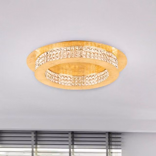Eglo Principe LED Ceiling Light in Gold and Yellow with Crystal and Glass Detailing