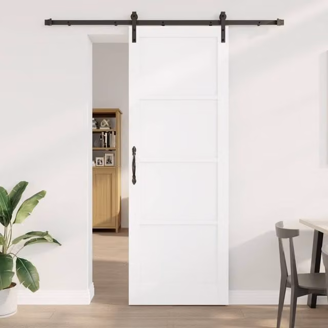 Berkfield Home Modern White Lacquered Solid Wood Pine Sliding Door with Hardware Set W: 83 cm, H: 232 cm – 1