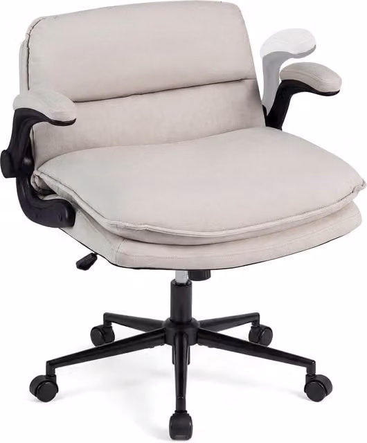 Costway Ergonomic Modern Swivel Office Chair with Armrests and Castors in White or Beige Synthetic Leather and Fabric