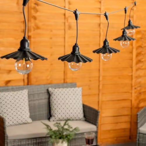 ValueLights Black Pleated Scallop LED Outdoor Garden String Lights with Timer, Warm White, 6 x Battery Operated – 2