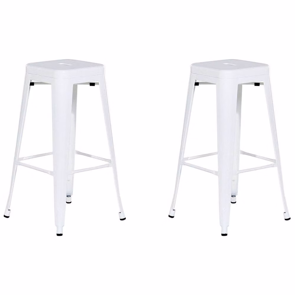 Wyld and Coco White Metal Stackable Bar Stool Set of 2, Counter Height, Industrial Style – 2