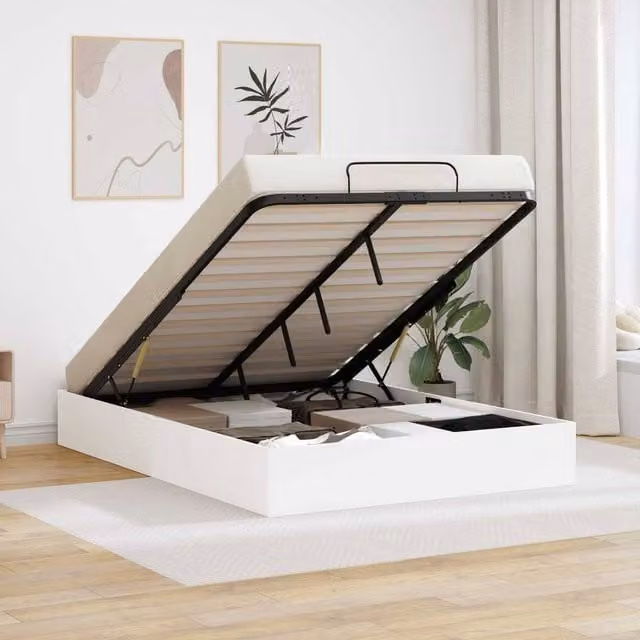 Berkfield Home Modern Upholstered Ottoman Bed Frame in White, W/D/H: 190 x 140 x 25 cm