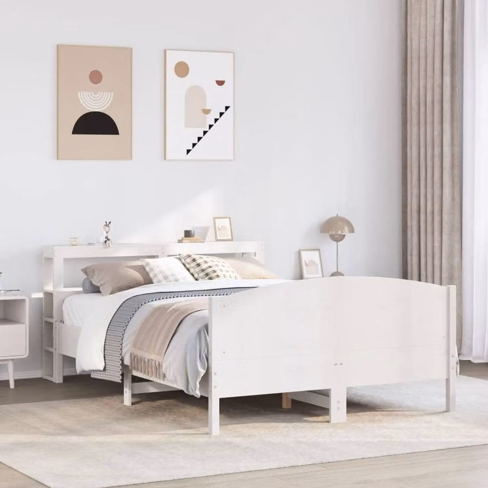 Berkfield Home Small Double Bed Frame in White Solid Pine Wood, W/D/H: 120 x 190 cm