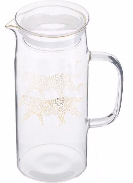 Orsina Elegant Leopard Glass Jug with Lid, Transparent and Gold, 1.2 l – 1