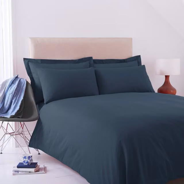 Charlotte Thomas Poetry Plain Dyed Navy Blue Duvet Cover Set with 2 Housewife Pillowcases, W: 140 cm, L: 200 cm