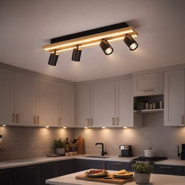Eglo Gesteira 4-Light LED Wall Spotlight in Black and Brown