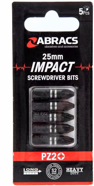 Abracs PZ2 Impact Screwdriver Bit, 5 Pack, Black Steel