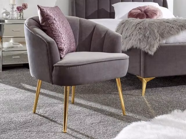 GFW Pettine Grey Velvet Fabric Accent Chair with Ottoman and Gold Metal Frame