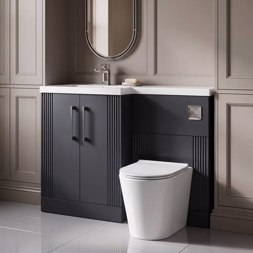 Balterley Belvide 2 Door Vanity WC Combi Unit and Basin, Left Hand, Dark Grey, Width: 110 cm – 2
