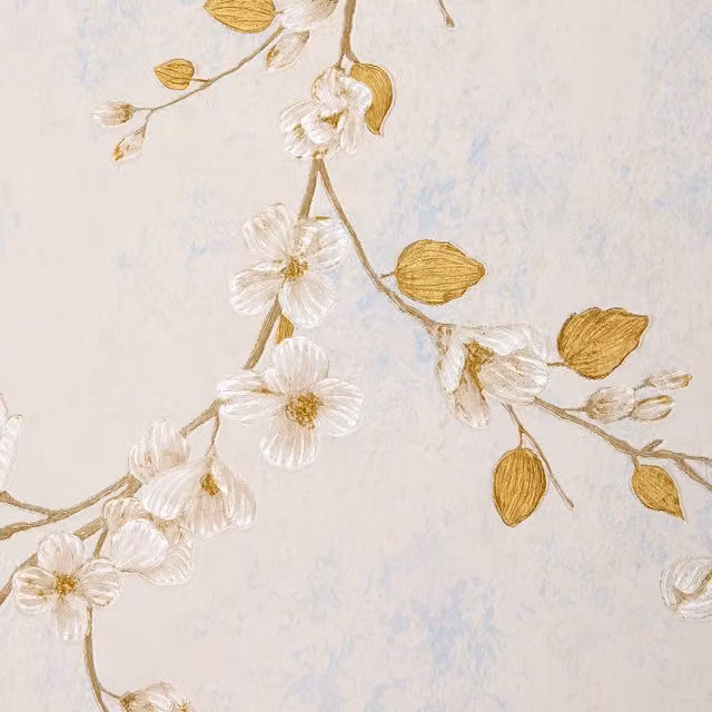 Livingandhome Vintage 3D Embossed Floral Botanical Non-Woven Wallpaper Roll in Beige and Blue