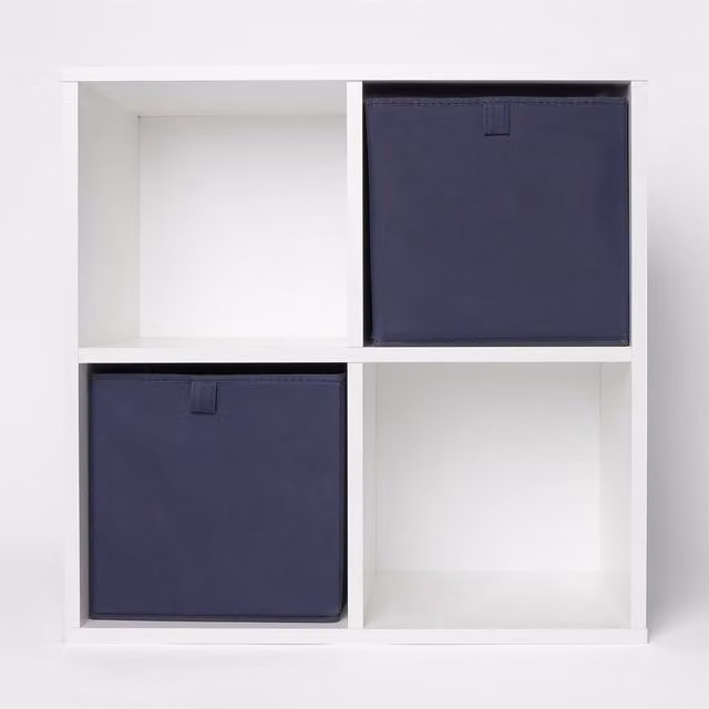 OHS Solid Blue Foldable Fabric and Cardboard Storage Boxes, Pack of 6