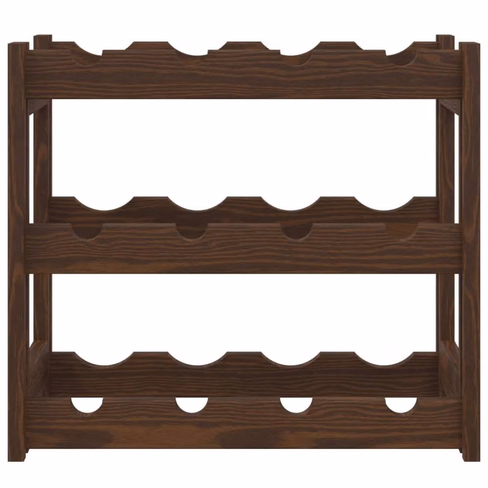 Berkfield Home Rustic Brown Solid Pine Wall Mounted Wine Rack for 12 Bottles – 3
