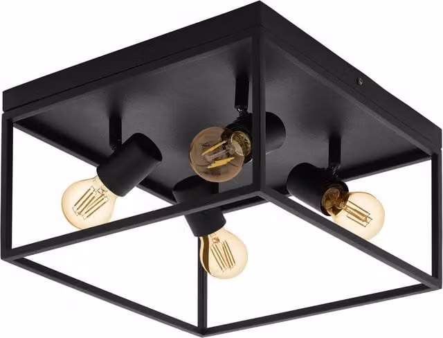 Loops Black Metal Industrial Flush Ceiling Light with 4x E27 Holders