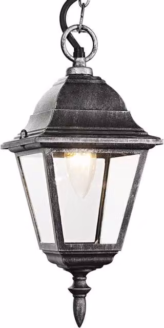 Happy Homewares Silver Cast Aluminium IP44 Outdoor Hanging Lantern with Transparent Glass