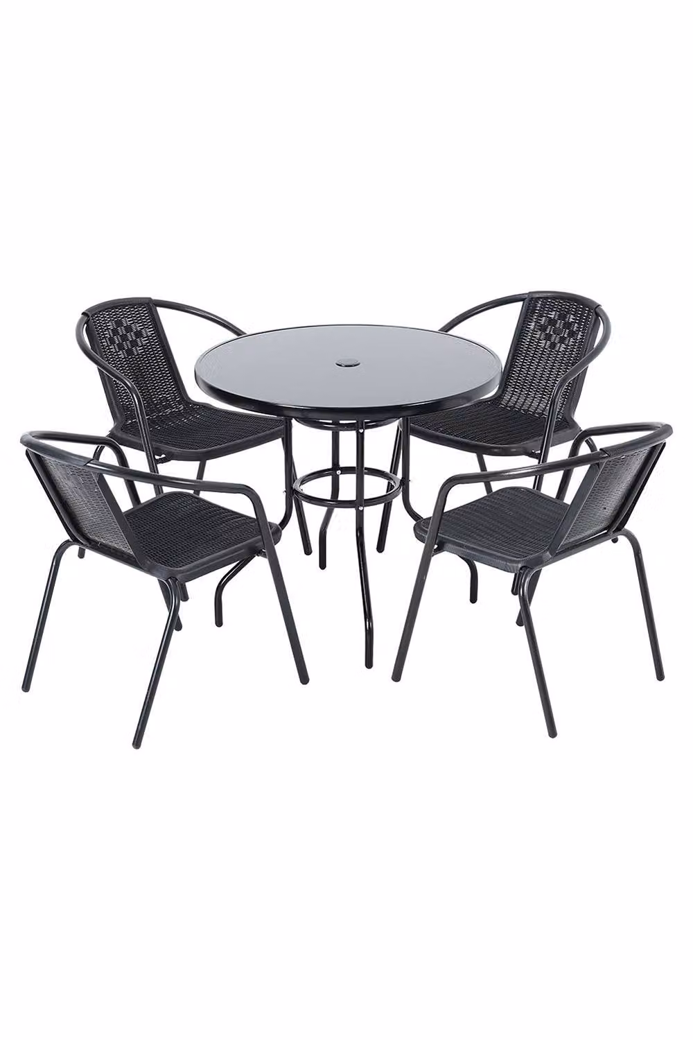 Living and Home 4-Seater Outdoor Garden Dining Bistro Set in Black with Glass and Rattan Details – 3