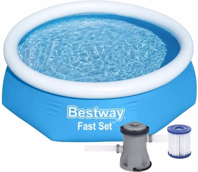 Bestway Fast Set Round Above Ground Swimming Pool Set with Pump, Filter and Repair Kit, Blue
