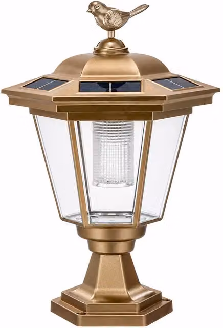 GWSOLAR Gold Solar Pillar Light with Bird Pattern, Warm White LED, 20lm, IP44 Rated