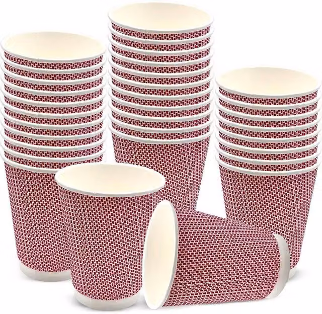 ECONX 12oz Red 3PLY Kraft Ripple Disposable Paper Coffee Cups, 500 Piece Pack – 1