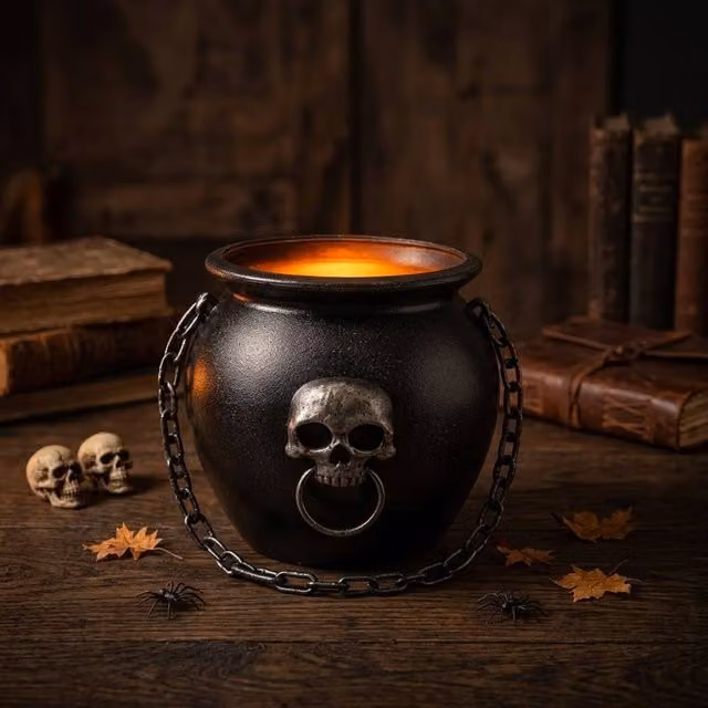 Garden Greatness Dark Skull Light-Up Cauldron in Black and Multicolour