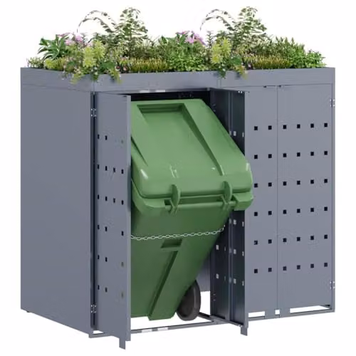 vidaXL Wheelie Bin Storage for 2 Bins, Grey, W: 136 cm, D: 77.5 cm, H: 121.5 cm