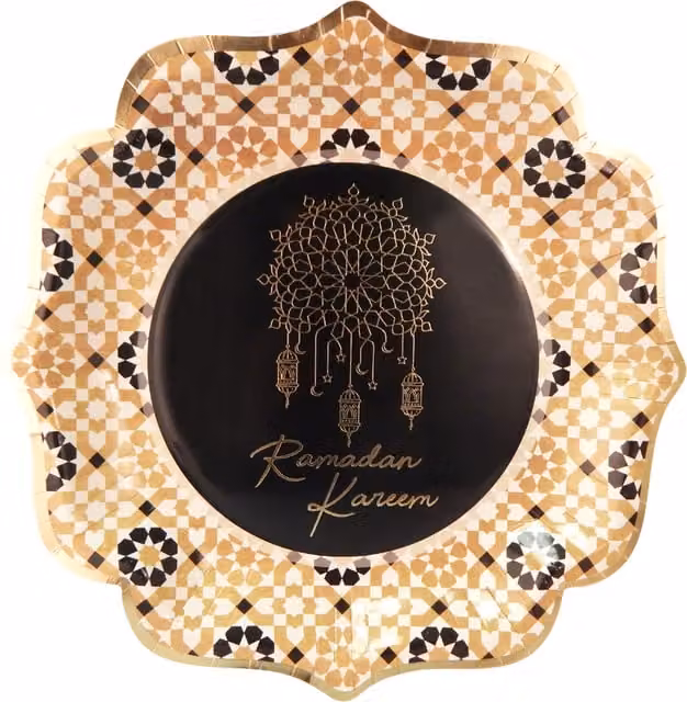 Peacock Supplies Ramadan Kareem Dinner Plates in Black and Gold