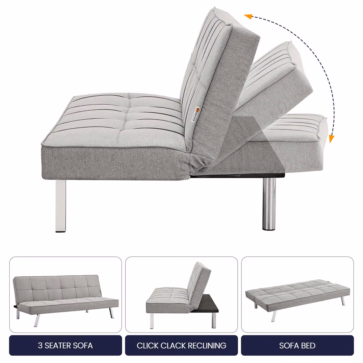 Bravich LTD 3 Seater Click Clack Fabric Sofa Bed in Grey – 3