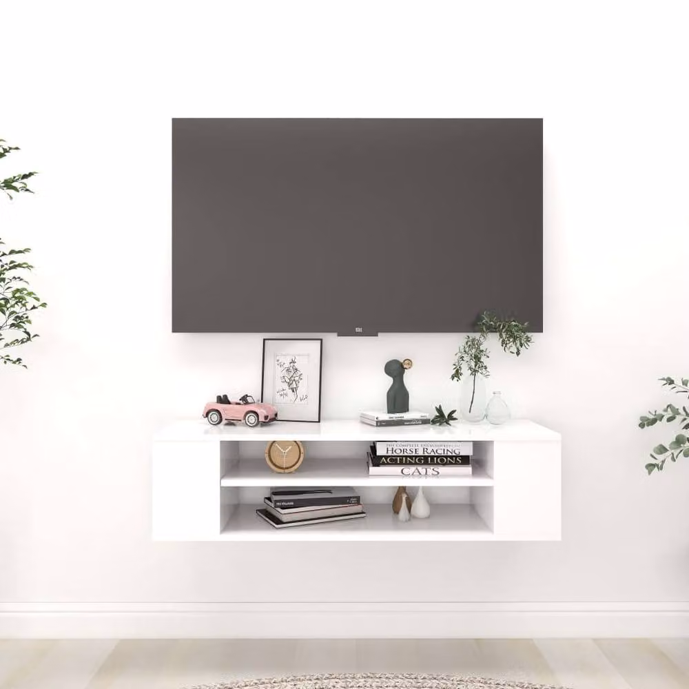 Berkfield Home Hanging TV Cabinet in White, W/D/H: 100 x 30 x 26.5 cm – 2