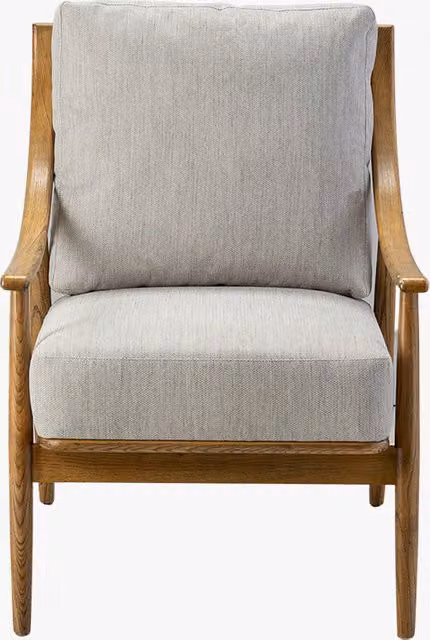 Perch & Parrow Aldona Jasmine Retro Armchair with Armrests in Brown or Grey Fabric and Oak Solid Wood Frame