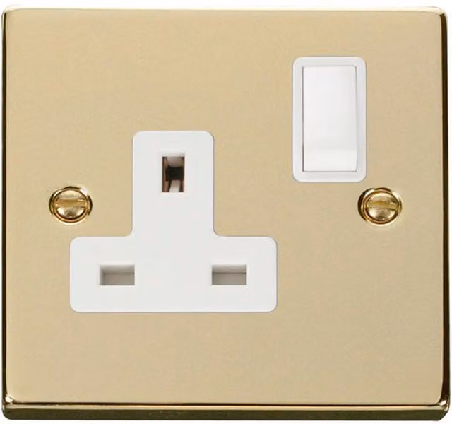 SE HOME Flush White Socket with Polished Brass Plate