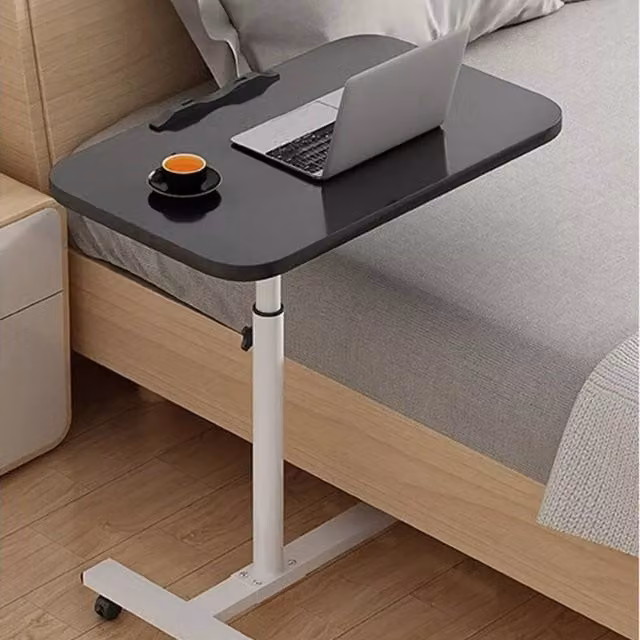 EONLION Black Height Adjustable Mobile Overbed Table with Castors