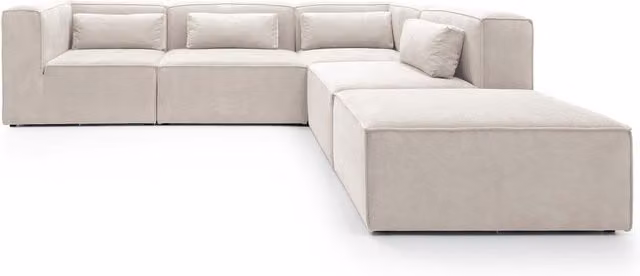 Abakus Direct Doris Large Reversible L-Shaped Corner Sofa in White Cord Chenille Fabric, W: 282 cm, D: 257 cm, H: 73 cm – 1