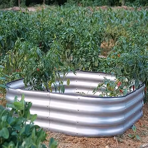 Gr8 Garden Galvanised Steel Raised Bed Planter in Silver, W/D/H: 120 x 120 x 30 cm – 1